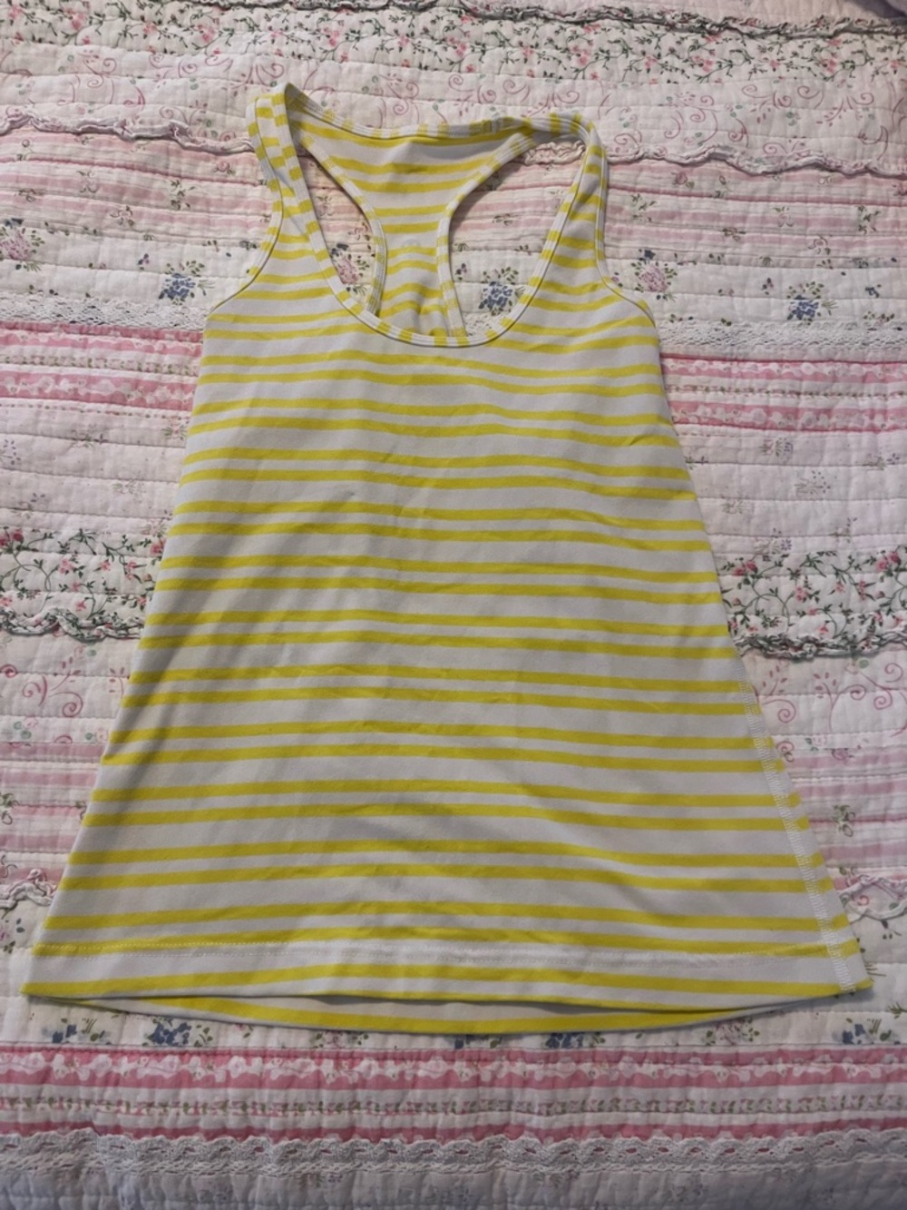 lululemon athletica Yellow and White Striped Racerback Tank